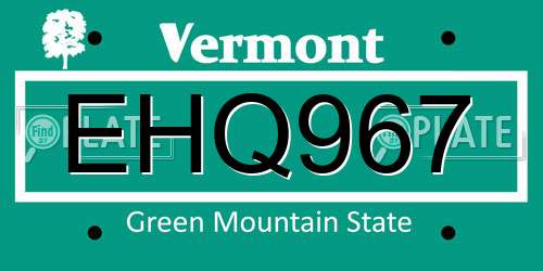 EHQ967 Vermont License Plate