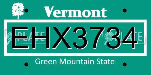 EHX3734 Vermont License Plate