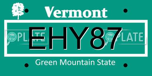 EHY87 Vermont License Plate
