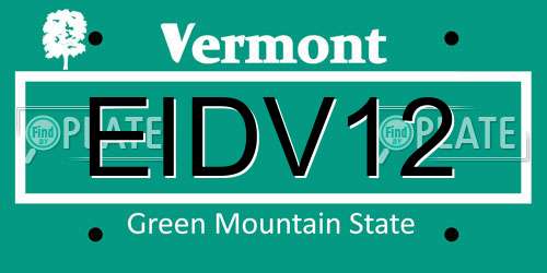 EIDV12 Vermont License Plate