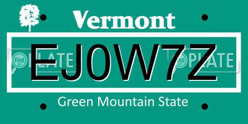EJ0W7Z Vermont License Plate
