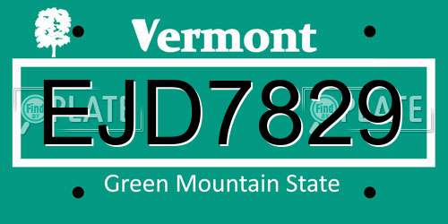 EJD7829 Vermont License Plate