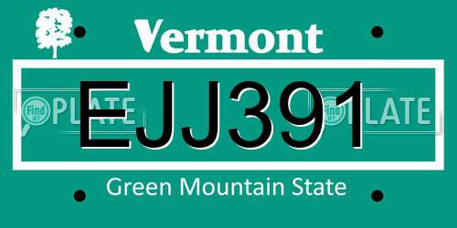 EJJ391 Vermont License Plate