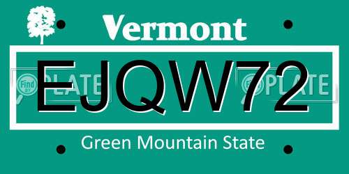 EJQW72 Vermont License Plate