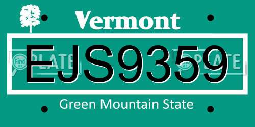 EJS9359 Vermont License Plate