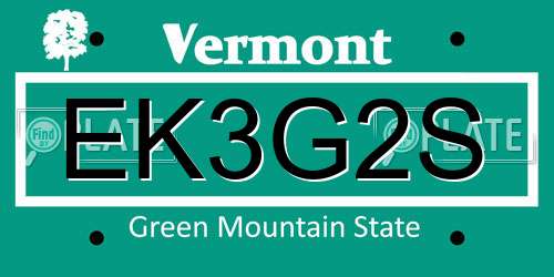 EK3G2S Vermont License Plate