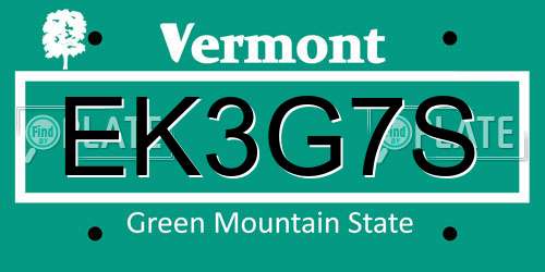 EK3G7S Vermont License Plate