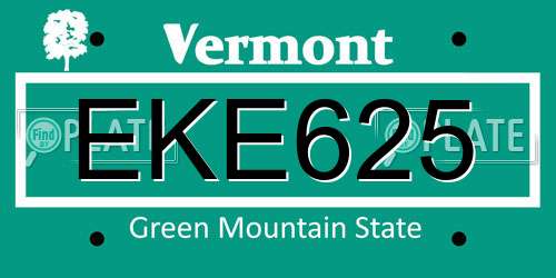 EKE625 Vermont License Plate