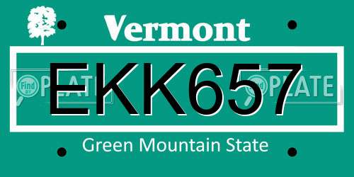 EKK657 Vermont License Plate