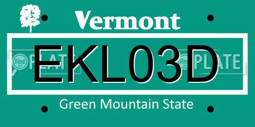 EKL03D Vermont License Plate