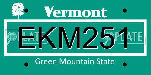 EKM251 Vermont License Plate