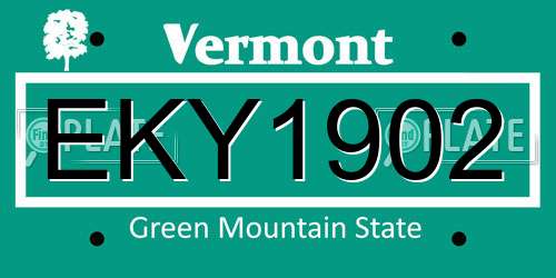 EKY1902 Vermont License Plate