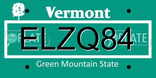 ELZQ84 Vermont License Plate