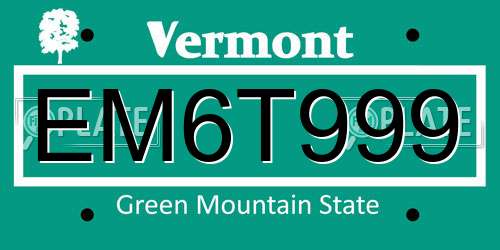 EM6T999 Vermont License Plate