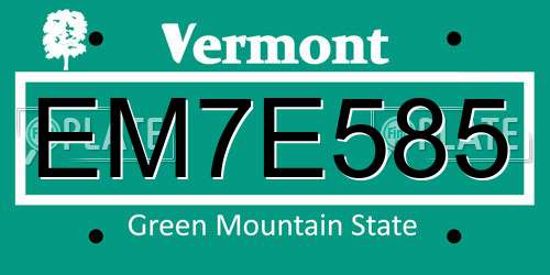 EM7E585 Vermont License Plate