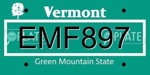 EMF897 Vermont License Plate
