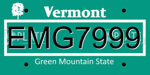 EMG7999 Vermont License Plate