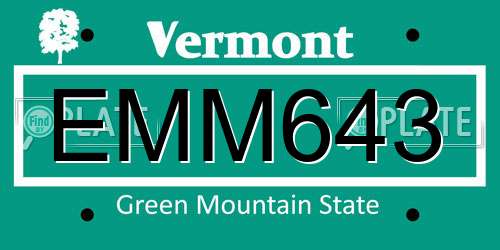 EMM643 Vermont License Plate