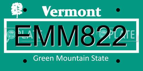 EMM822 Vermont License Plate