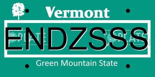 ENDZSSS Vermont License Plate