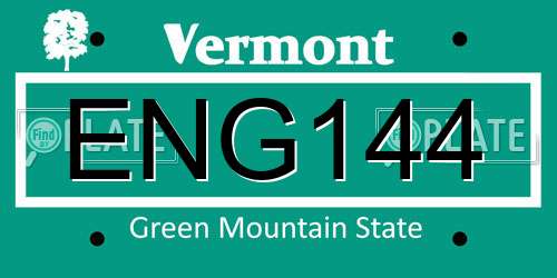 ENG144 Vermont License Plate