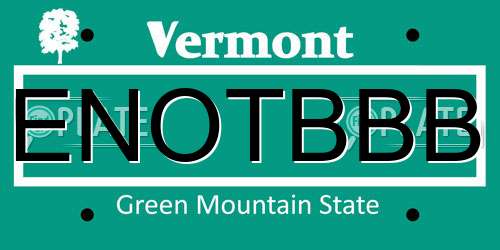 ENOTBBB Vermont License Plate