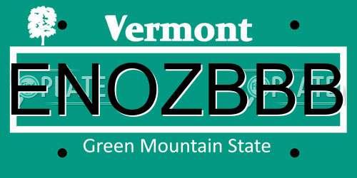 ENOZBBB Vermont License Plate