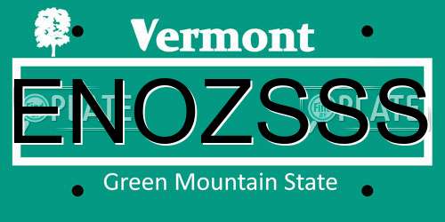 ENOZSSS Vermont License Plate
