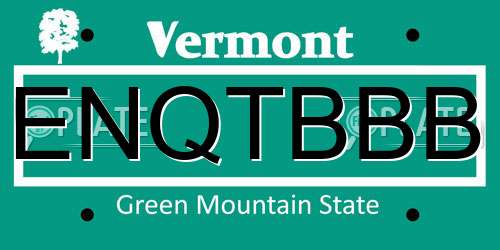 ENQTBBB Vermont License Plate
