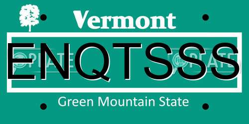 ENQTSSS Vermont License Plate