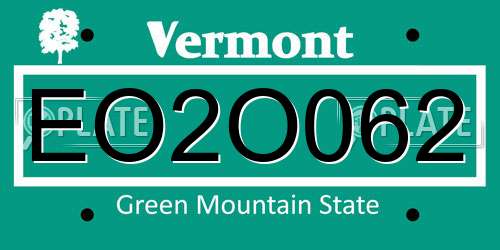 EO2O062 Vermont License Plate