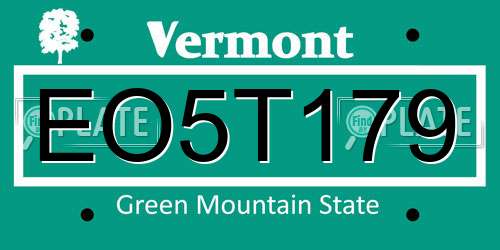 EO5T179 Vermont License Plate