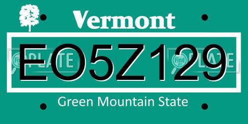 EO5Z129 Vermont License Plate