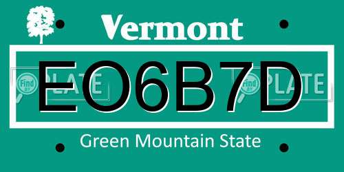 EO6B7D Vermont License Plate