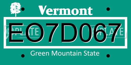EO7D067 Vermont License Plate