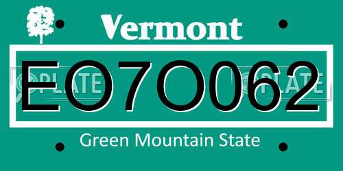 EO7O062 Vermont License Plate