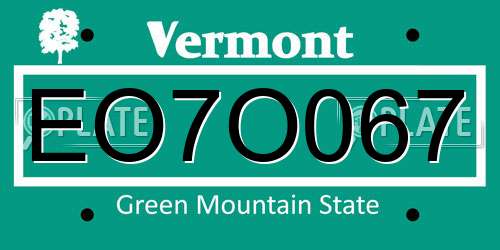 EO7O067 Vermont License Plate