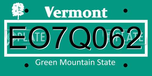 EO7Q062 Vermont License Plate