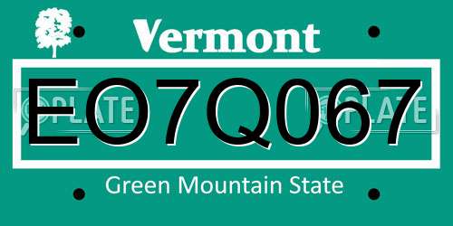 EO7Q067 Vermont License Plate