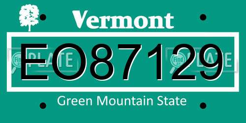 EO87129 Vermont License Plate