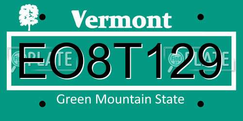 EO8T129 Vermont License Plate