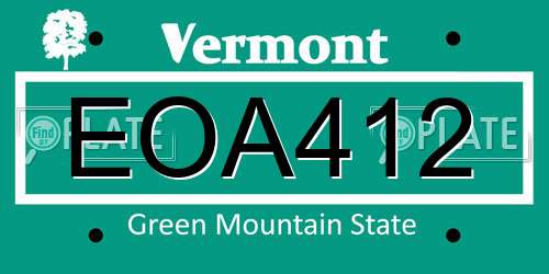 EOA412 Vermont License Plate