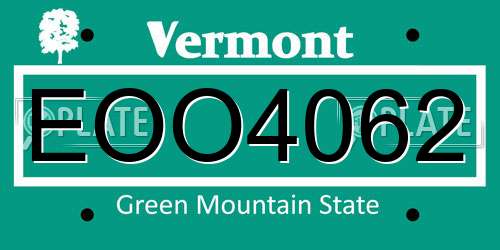 EOO4062 Vermont License Plate
