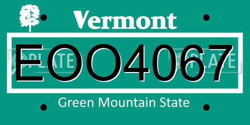 EOO4067 Vermont License Plate