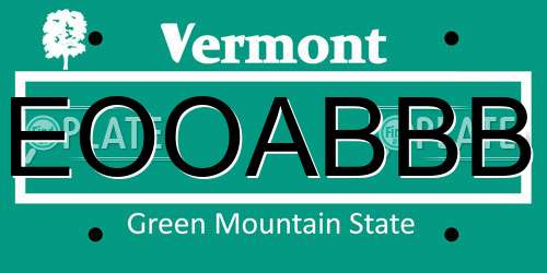 EOOABBB Vermont License Plate
