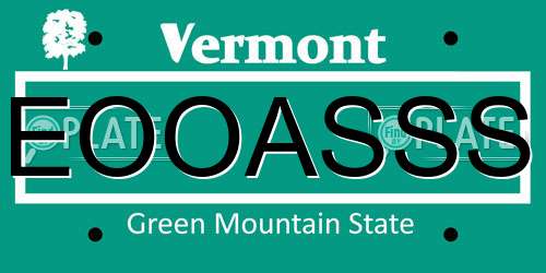 EOOASSS Vermont License Plate