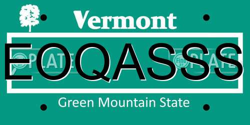 EOQASSS Vermont License Plate