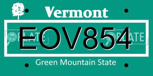 EOV854 Vermont License Plate
