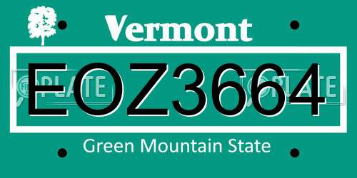 EOZ3664 Vermont License Plate