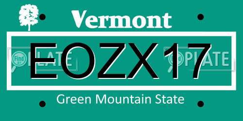 EOZX17 Vermont License Plate